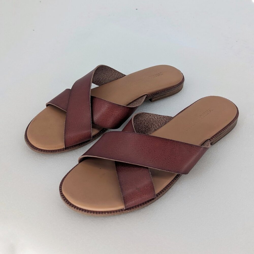 Cynthia Rowley Brown Leather Crisscross Slide Sandals
